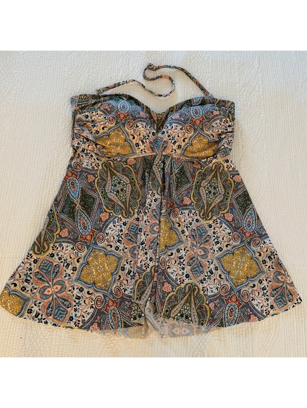 Garnet Hill Paisley Ruched-Overlay Tankini Top and Skirt Bottom Size 16